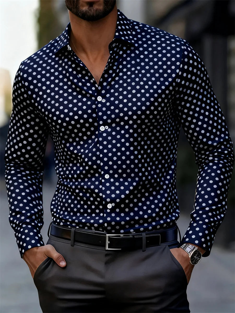 Men's Polka Dot Long-Sleeve Casual Shirt