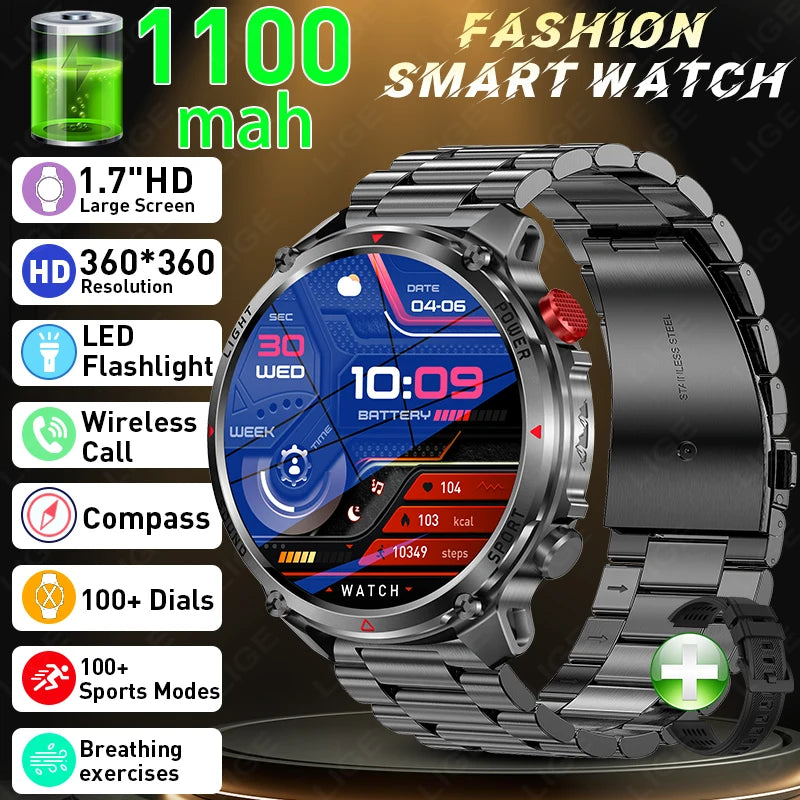 Outdoor 1.46-Inch Calling Smartwatch with Flashlight