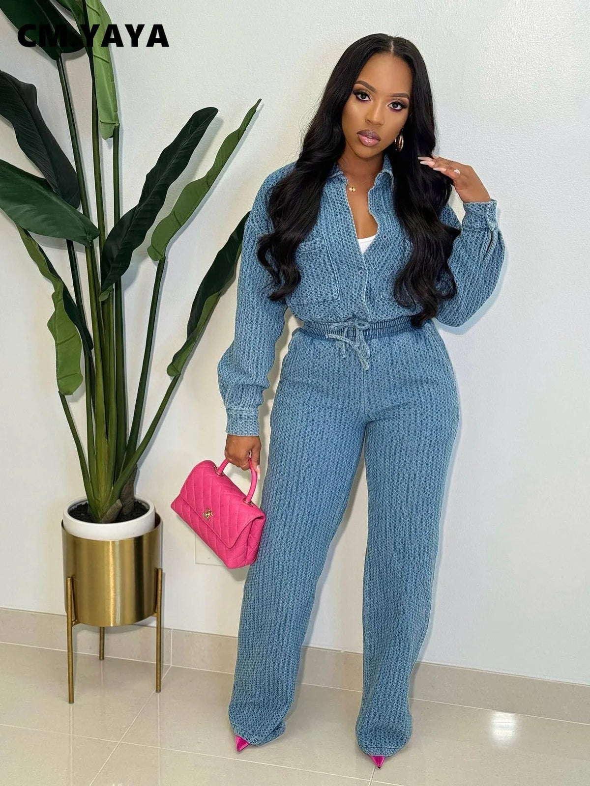 Women's Button-Front Denim Jacket & Wide-Leg Jeans Set