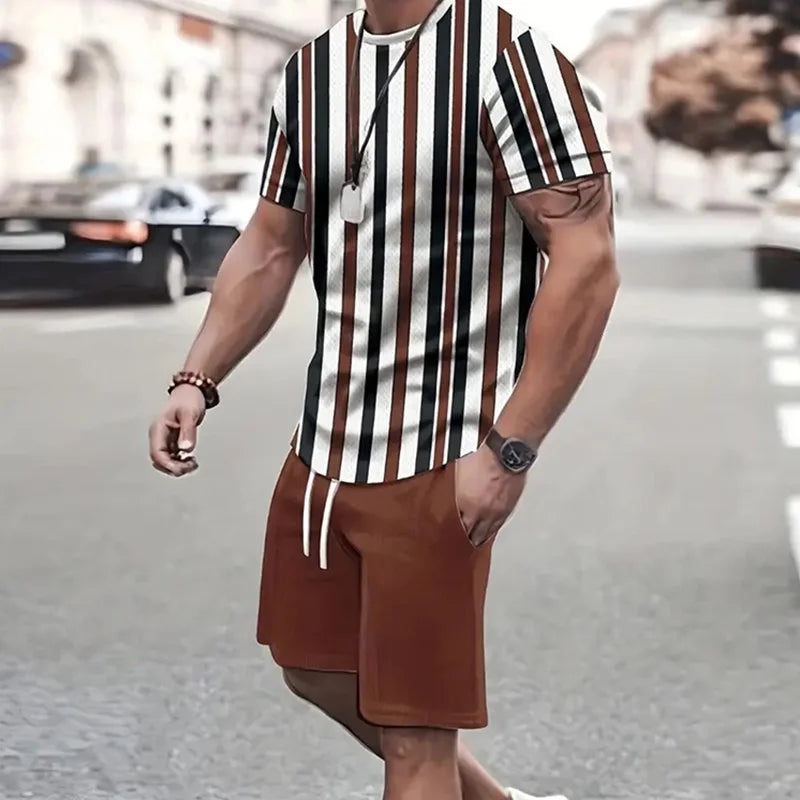 Men's Graphic Print Top & Shorts Set