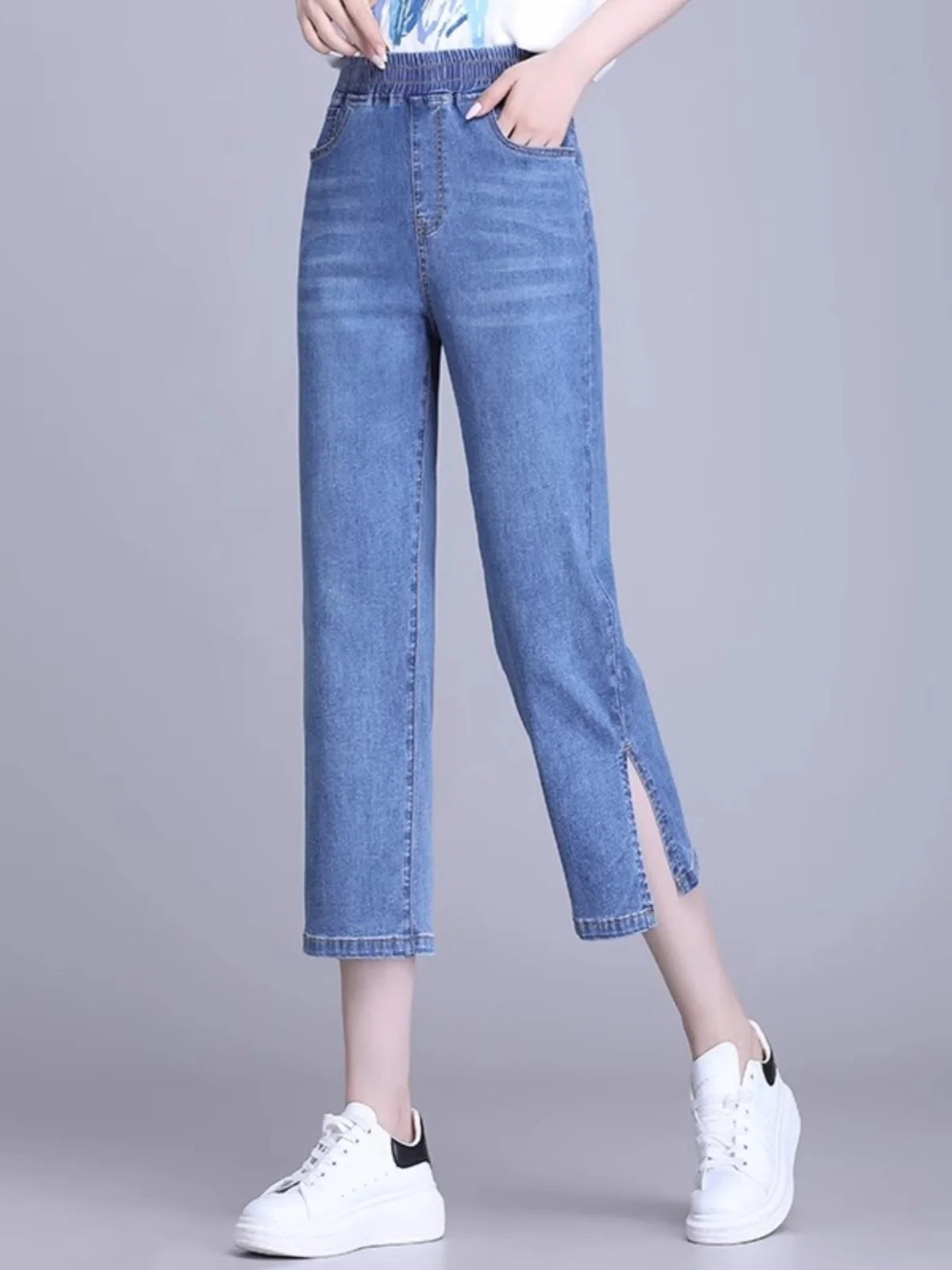 Women's High-Waist Cropped Straight-Leg Jeans — product view