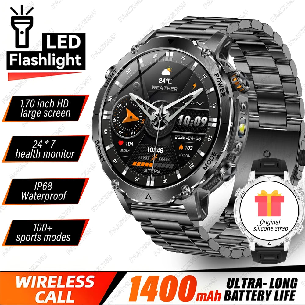 Outdoor 1.7-Inch Calling Smartwatch with Flashlight