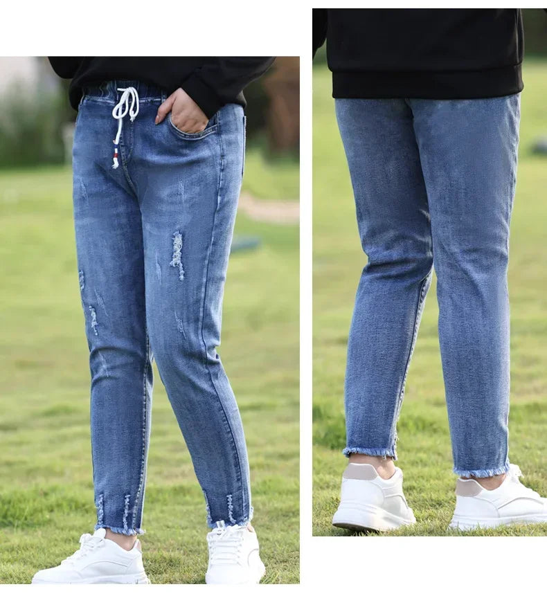 Women's Plus-Size Elastic-Waist Ripped Jeans — product view