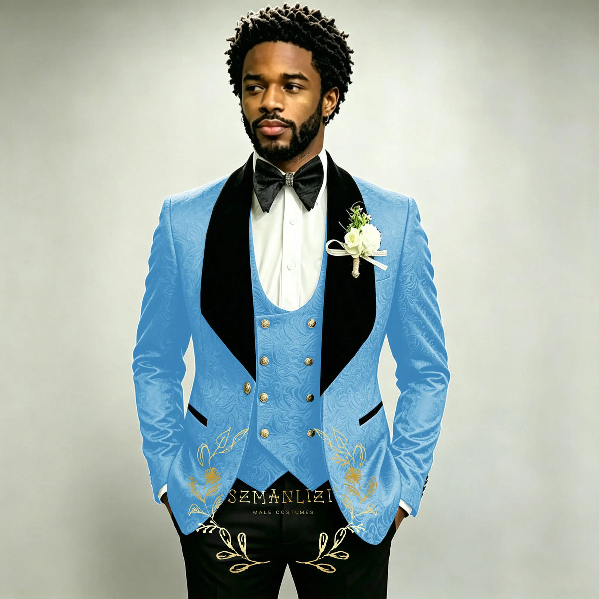 Men's Black Jacquard 3-Piece Suit Set — product view