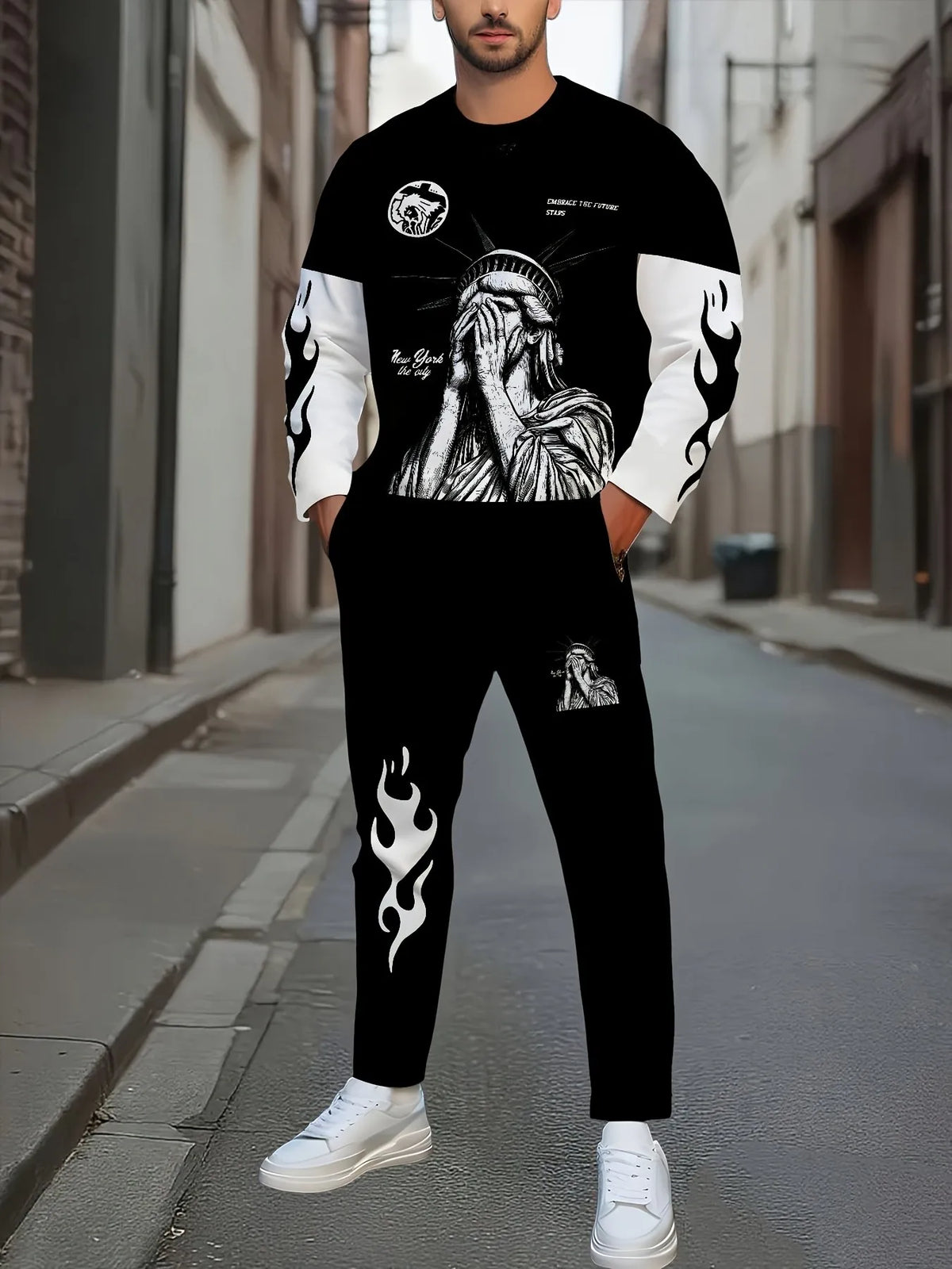 Men's Graphic Print Sweatshirt & Pants Set