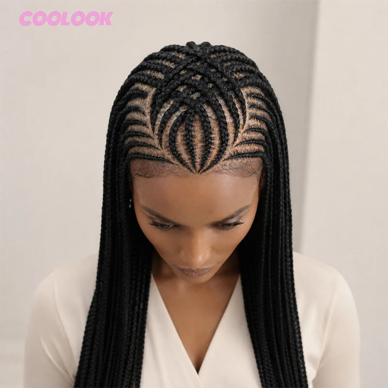 36' Box Braided Wig Artistic Tribal Cornrow Wig Pattern Long Knotless - OSASCO