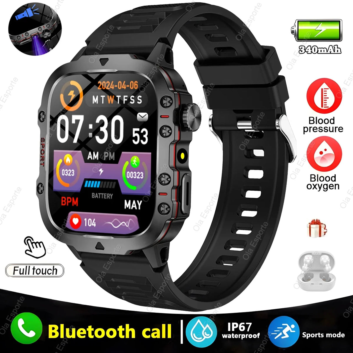 1.81-Inch Calling Smartwatch with Flashlight