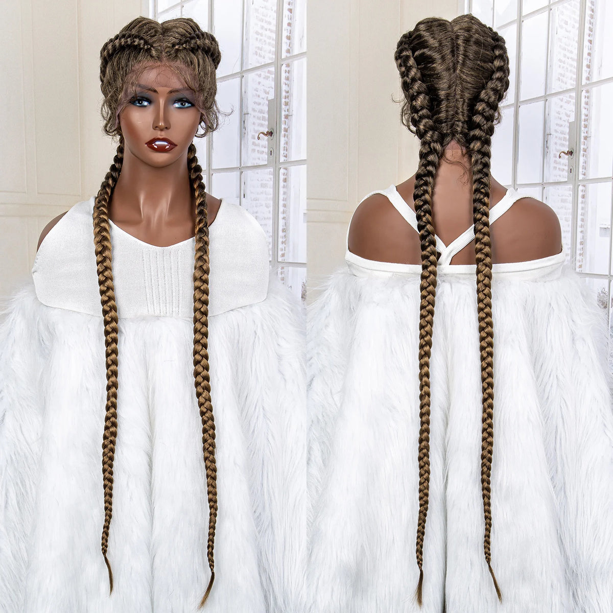 Women's Black Cornrow Braided Synthetic Wig — product view