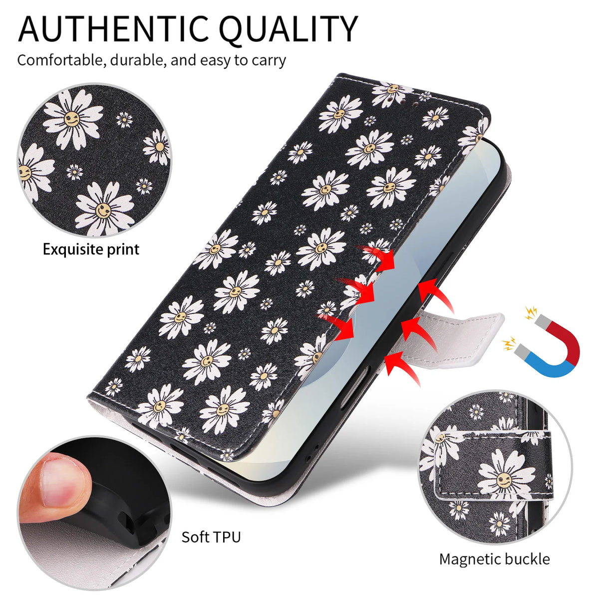 Floral Print Flip Wallet Phone Case for Samsung Galaxy A36, A37, A34, A35, A32 5G, A33 5G, A31, A32 4G, A27, A30, A25, A26, A22 5G, A23, A21s, A22 4G, A17, A20, A15, A16, A13, A14, A10, A12, A06, A07, A05, A05s, A03 Core, A04, A02, A56 & More Models