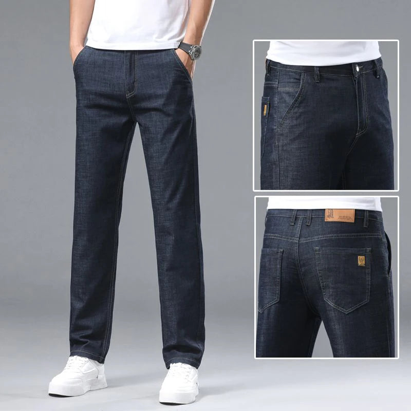 Men's Blue Straight-Leg Stretch Denim Jeans - Business Casual Style — product view