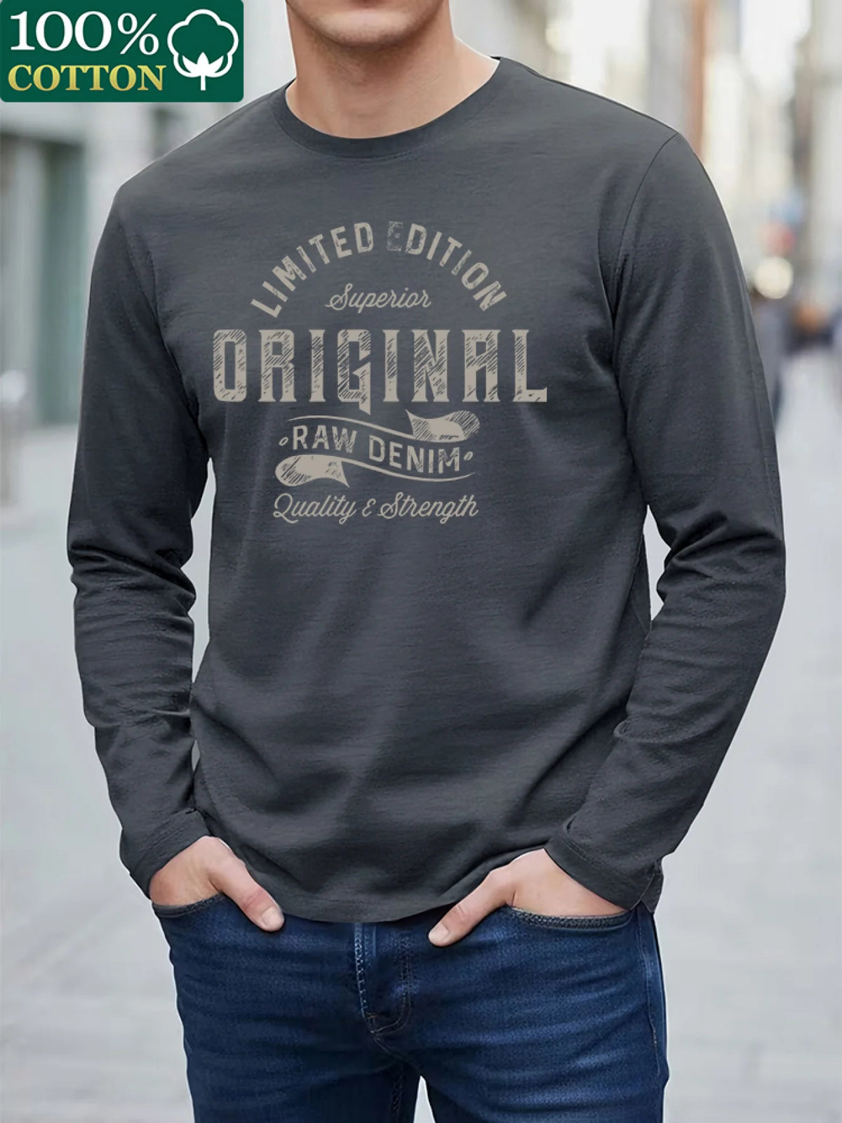 Men's Letter Print Long-Sleeve Casual T-Shirt