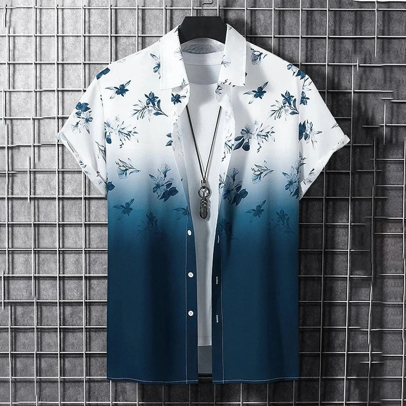 Unisex Floral Print Short-Sleeve Casual Shirt