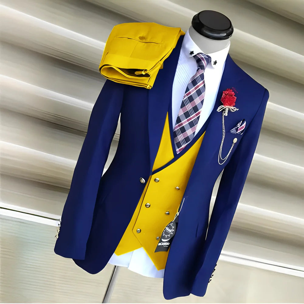 Men's Royal Blue 3-Piece Suit Set — product view