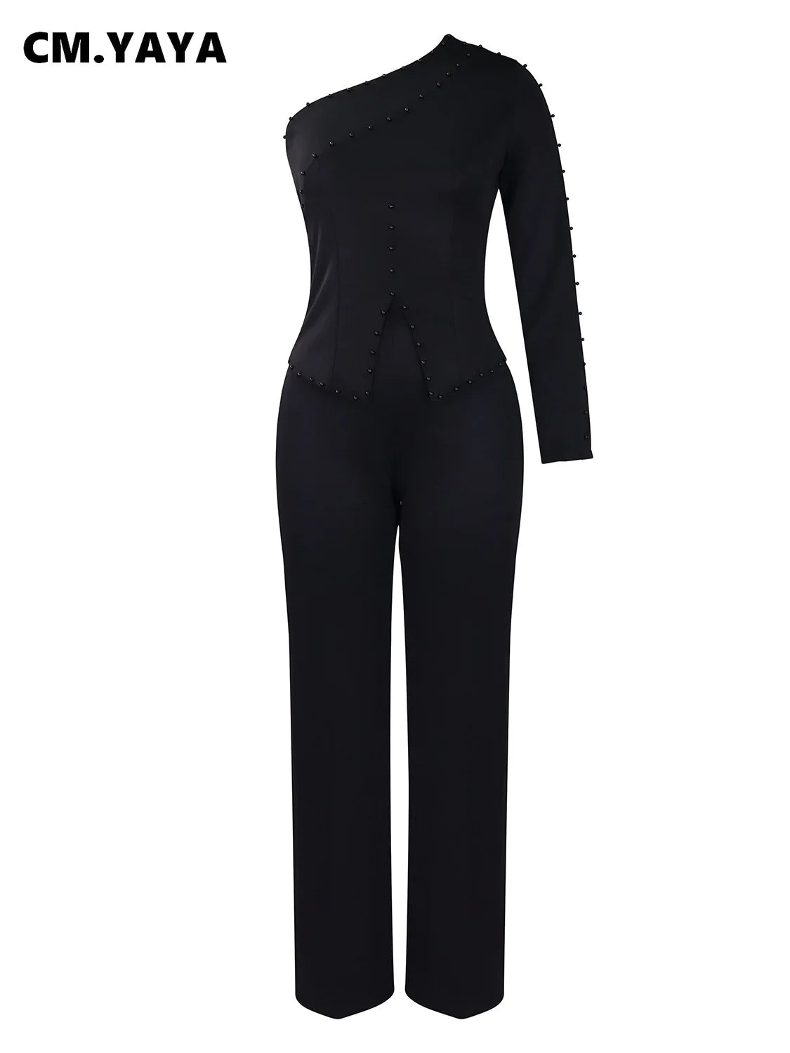 Women's Beaded One-Shoulder Top & Pants Set
