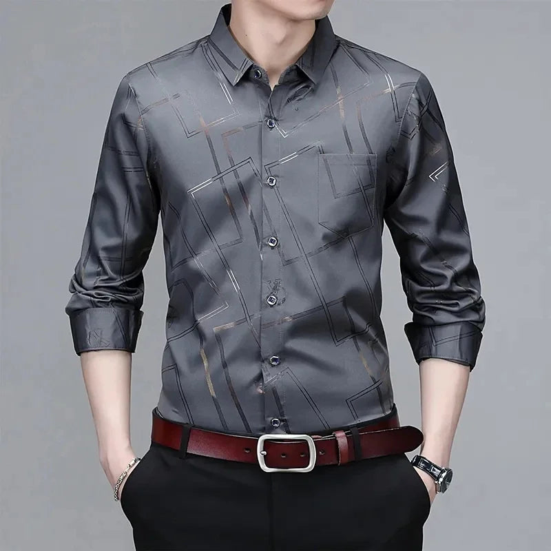 Men's Graphic Print Long-Sleeve Casual Shirt