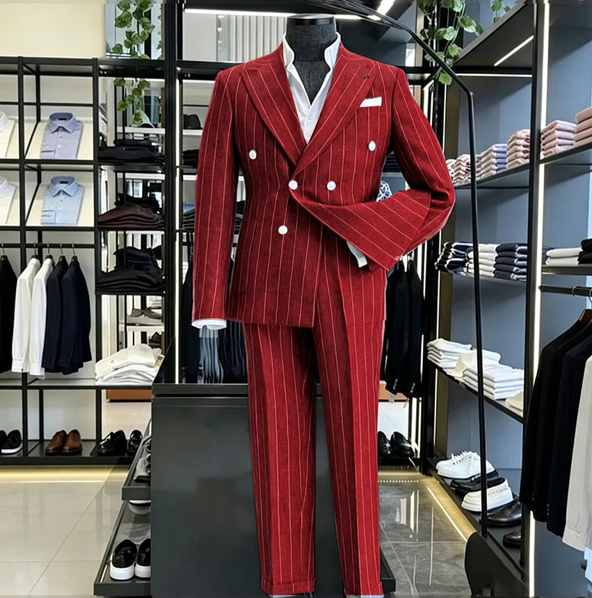 Men's Light Grey Pinstripe 2-Piece Double-Breasted Suit Set — product view