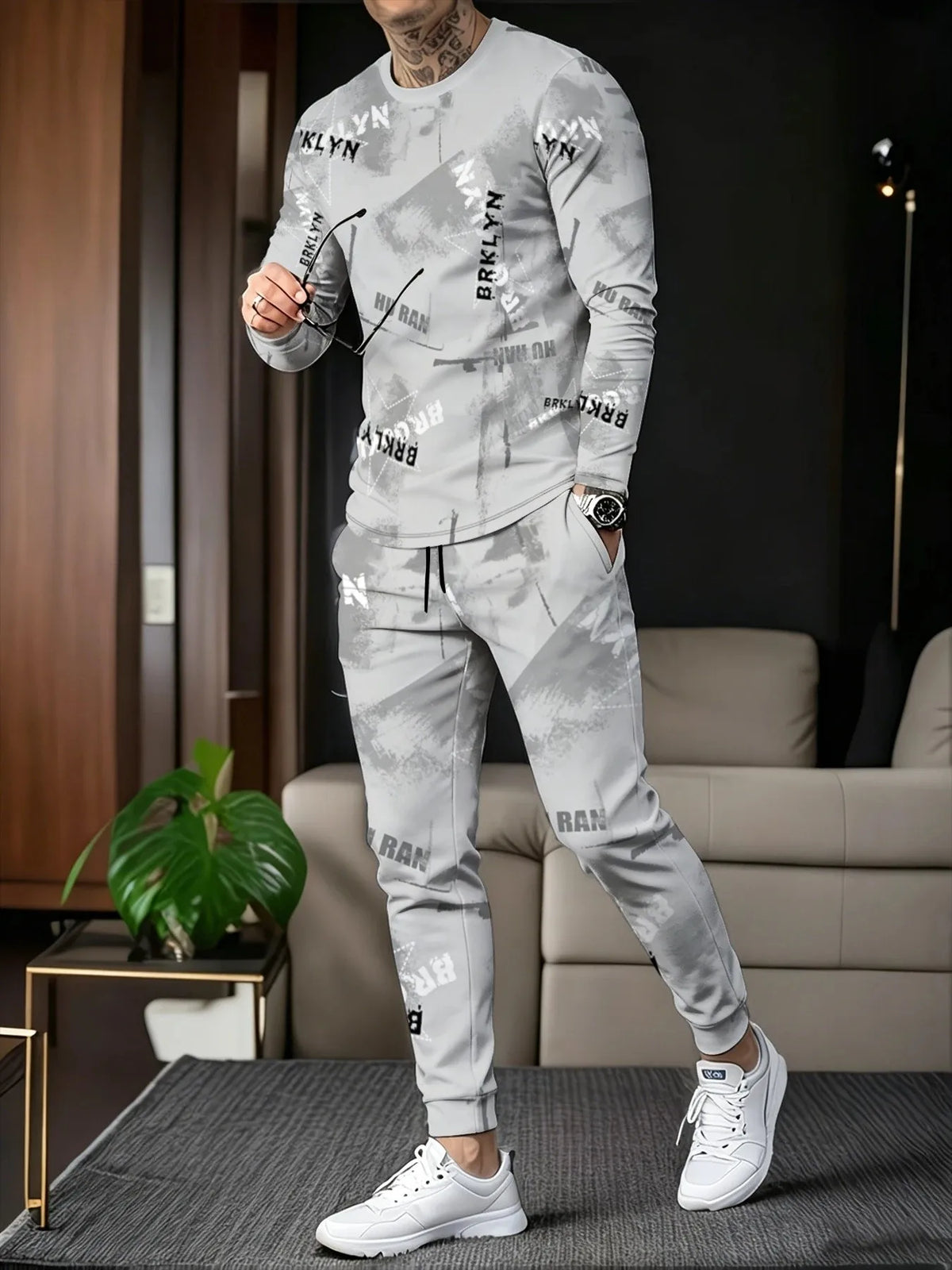 Men's Letter Print Sweatshirt & Pants Set