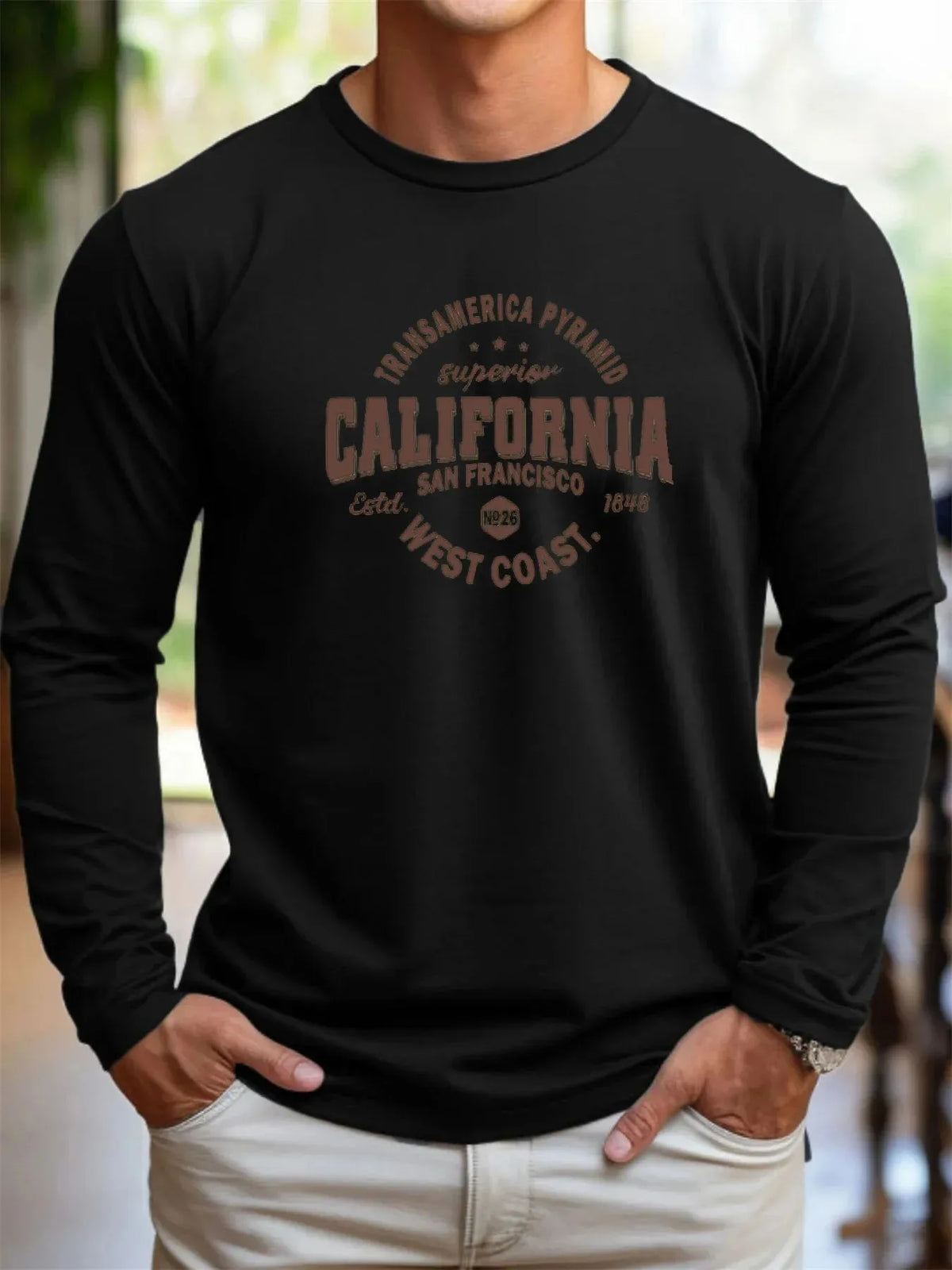 Men's Letter Print Long-Sleeve Casual T-Shirt