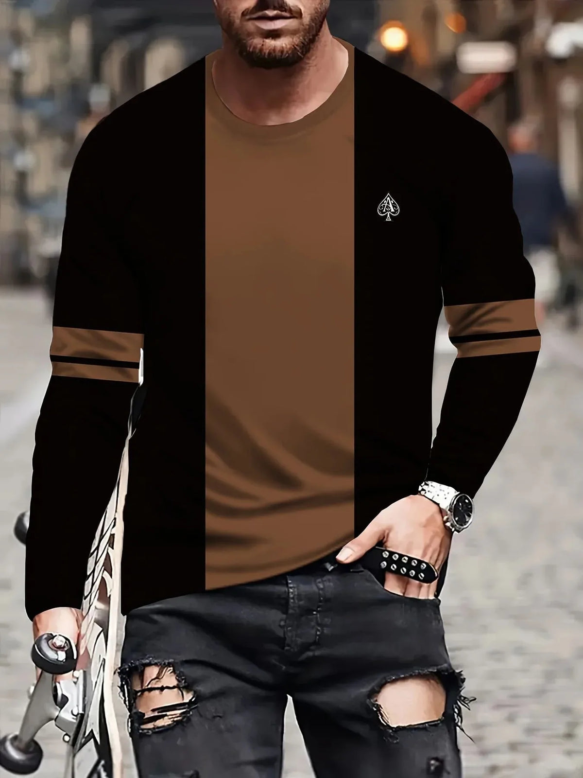 Men's Graphic Print Long-Sleeve Casual T-Shirt