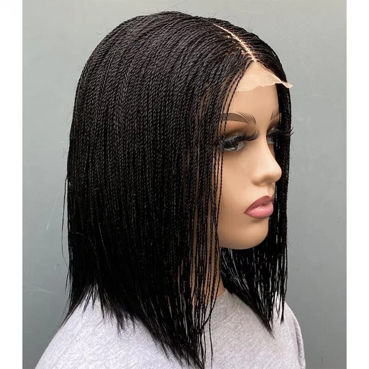 12 Inch Short Micro Twist Wig with Center Part Braided 2*6 Lace - OSASCO