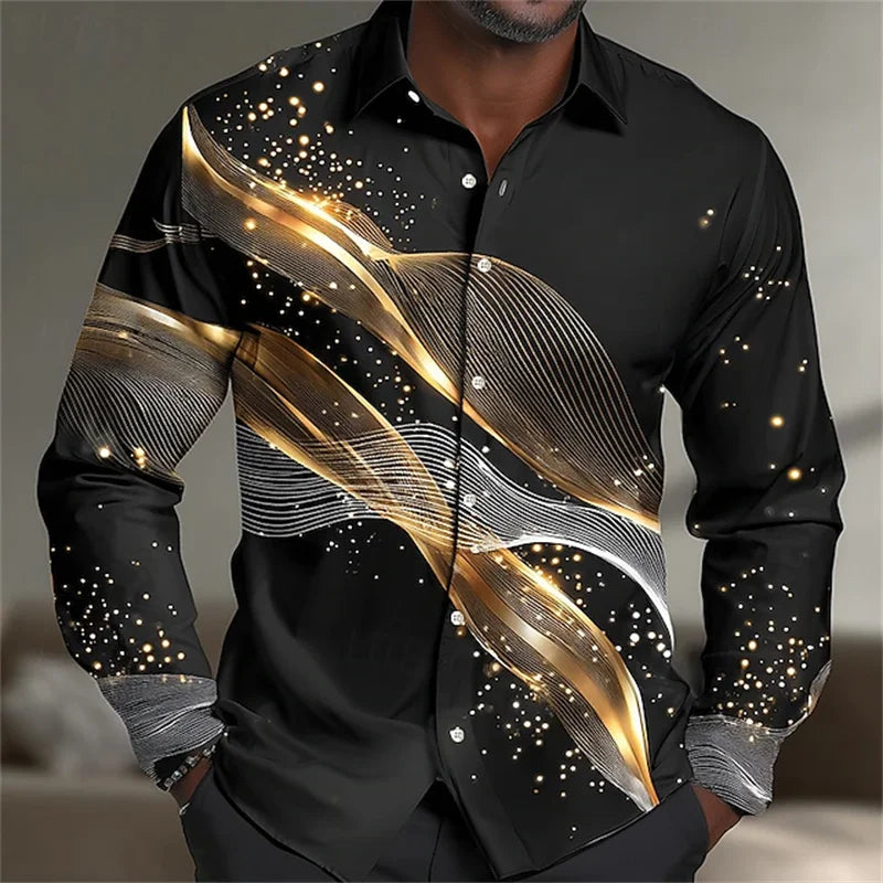 Men's Geometric Print Long-Sleeve Casual Shirt