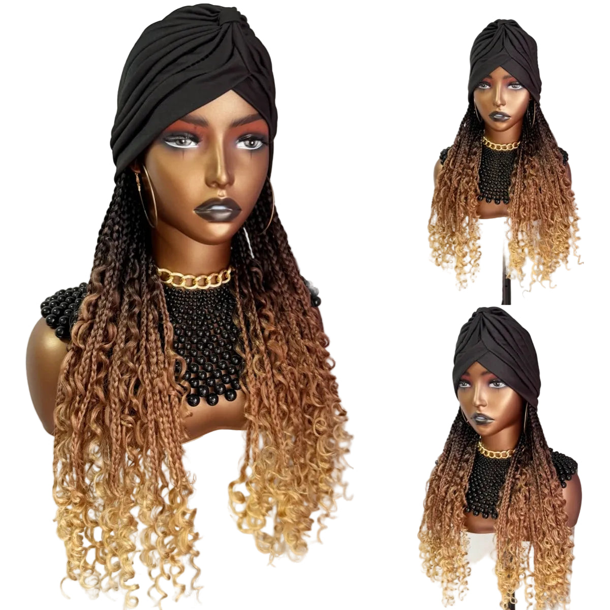 18“ Ombre Brown Honey Blond Boho Box Braided Headband Synthetic Wig - OSASCO