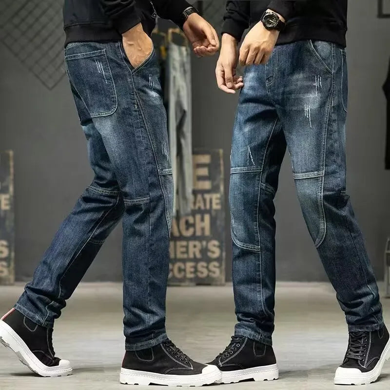 Men's Loose Fit Stretch Denim Jeans - Ripped Detail — product view