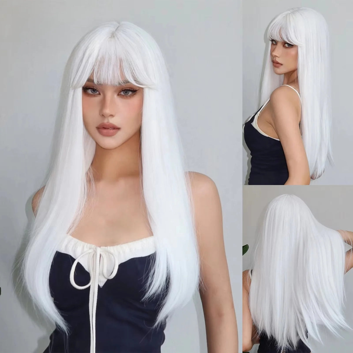 White Long Straight Synthetic Wig Colorful Cosplay Party Fake Hair - OSASCO