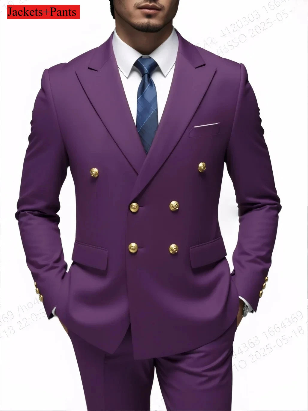 Men's Double-Breasted Suit with Gold-Tone Buttons