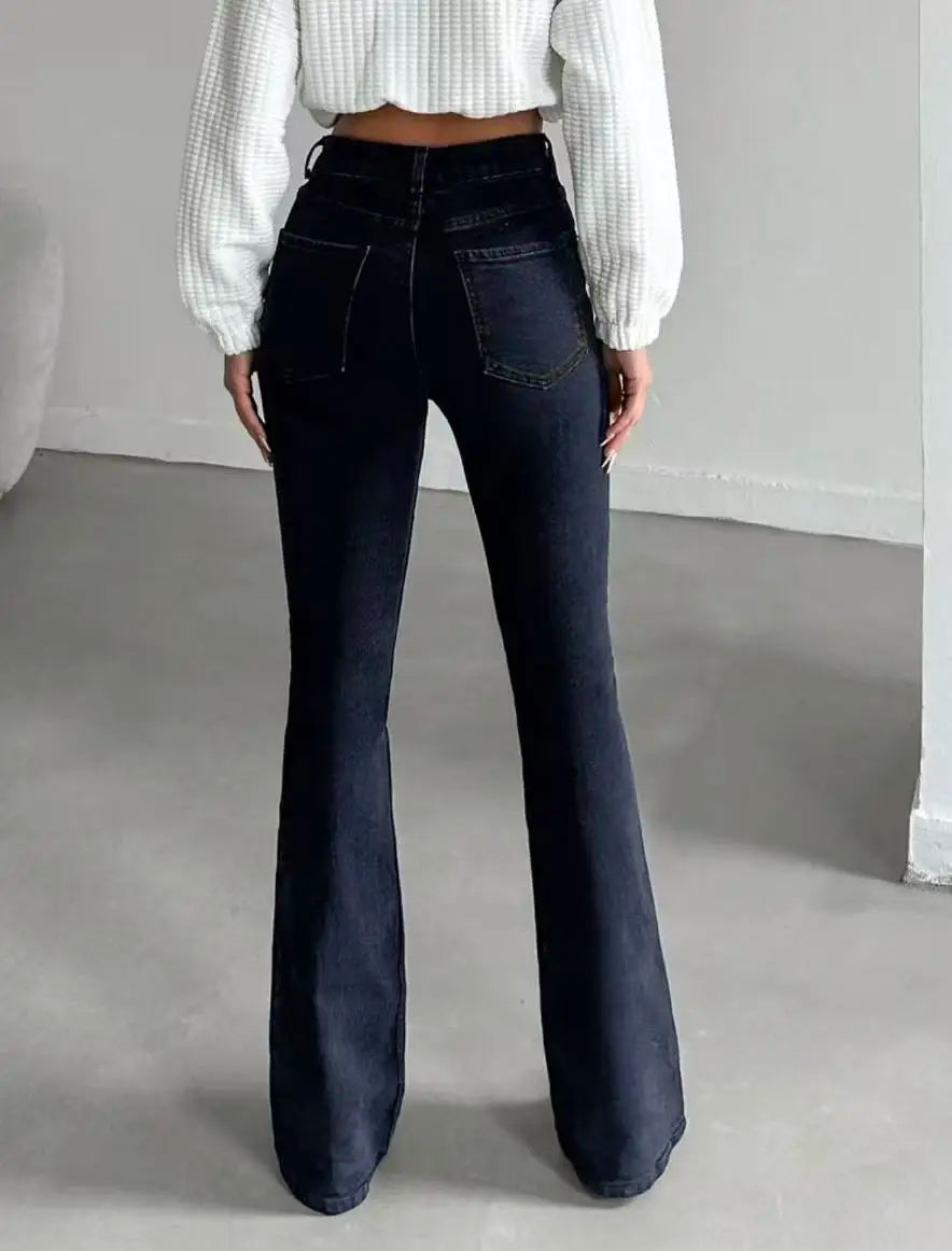 Women's Dark-Blue High-Waist Stretch Flare Jeans — product view