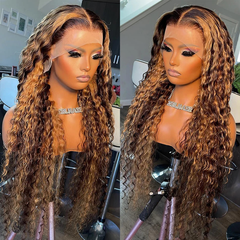 Honey Brown Deep Wave Human Hair Lace Wig — product view