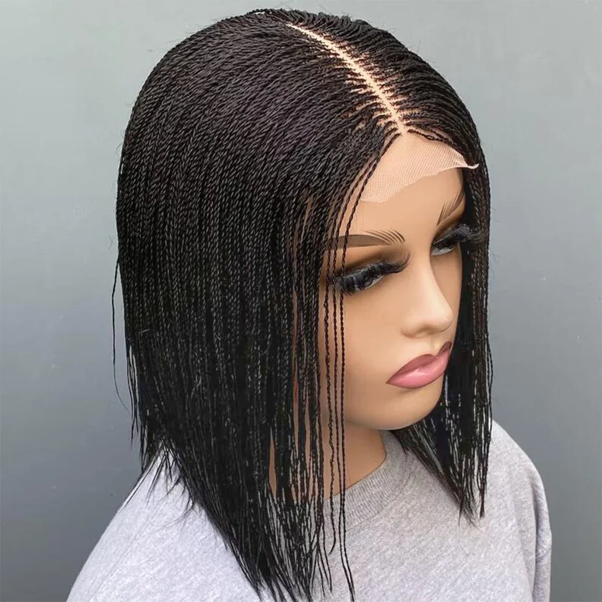 12 Inch Short Micro Twist Wig with Center Part Braided 2*6 Lace - OSASCO