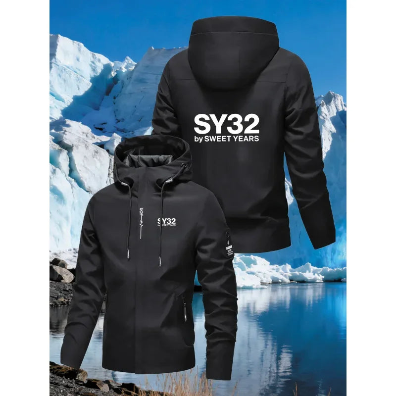 Men's Graphic Print Hooded Zip-Up Jacket