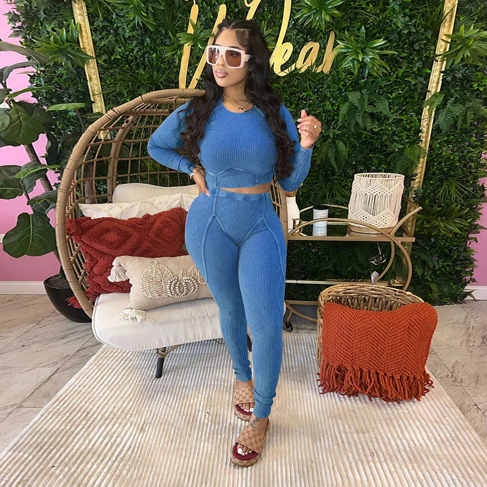 Women's Ribbed Top & Leggings Set