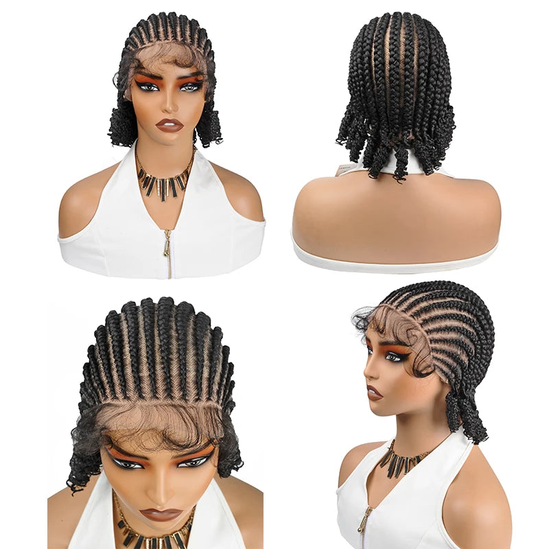 8" Glueless Lace Front Braided Bob Wig Synthetic Cornrow Braids Wig - OSASCO