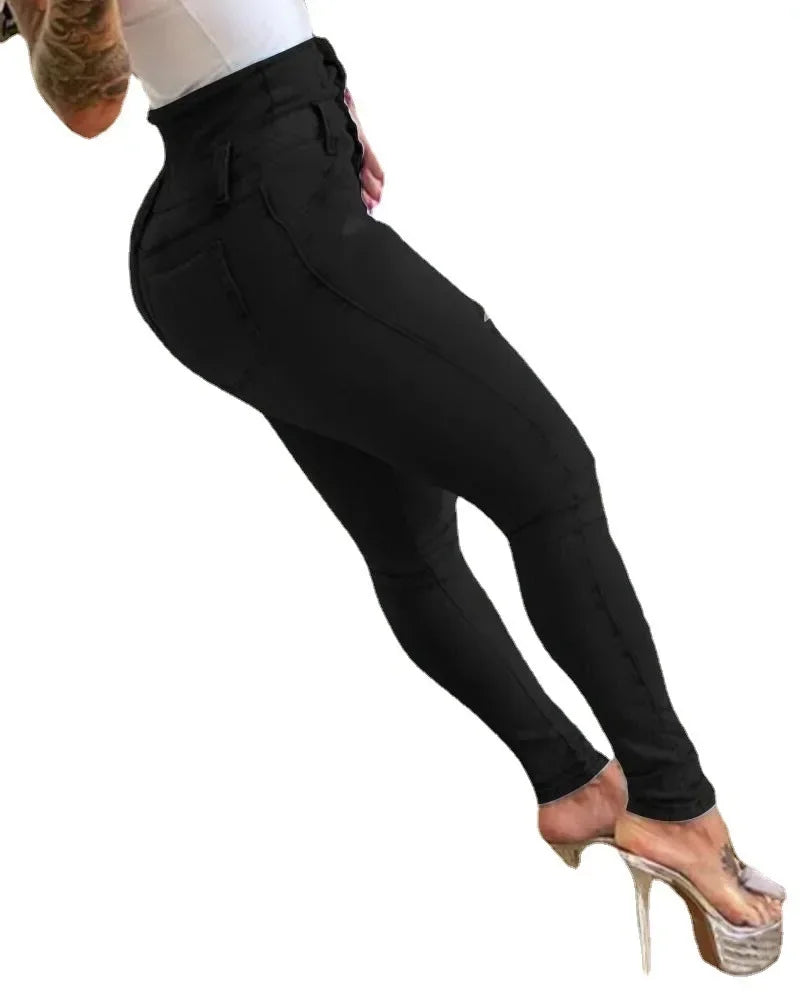 Women's Distressed Stretch Pencil Jeans — product view