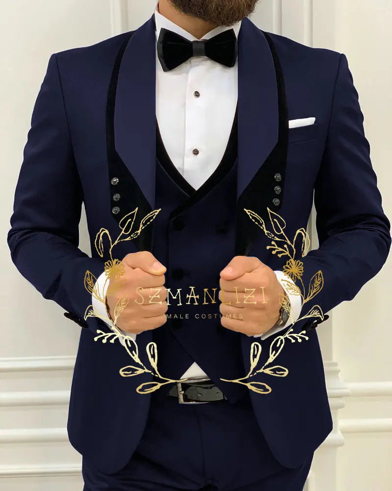 Men's Royal Blue 3-Piece Slim Fit Suit Set — product view