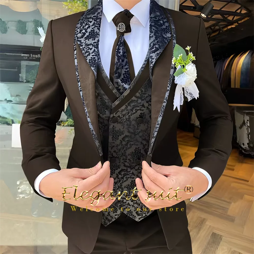 Men's Black Jacquard 3-Piece Suit Set — product view