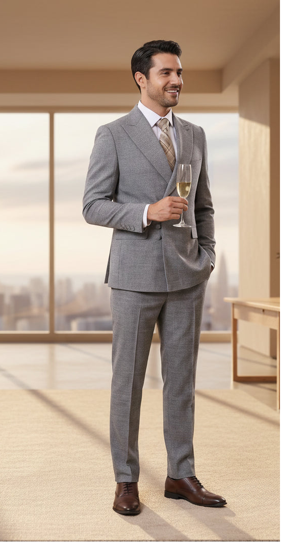 Men's 2-Piece Slim Fit Double-Breasted Suit Set — product view