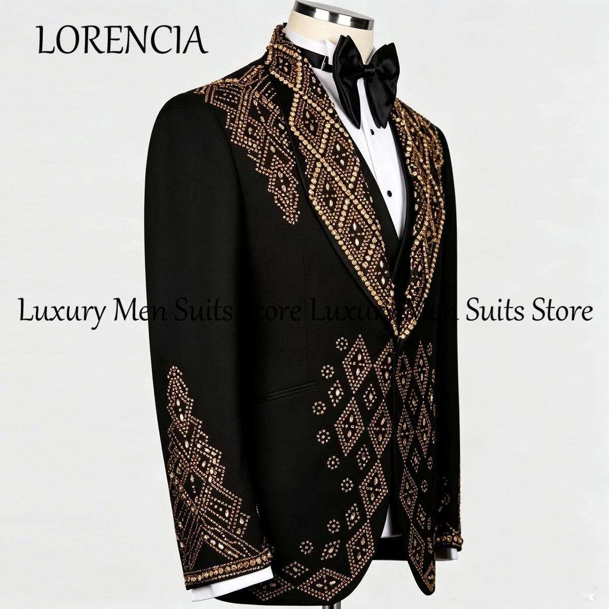 Men's Rhinestone Embellished 3-Piece Slim Fit Peak Lapel Suit Set — product view