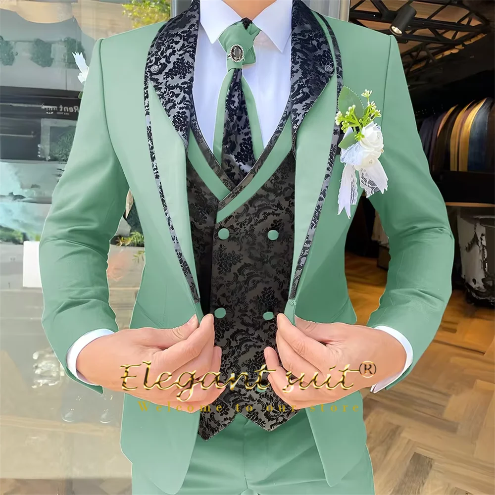 Men's Black Jacquard 3-Piece Suit Set — product view