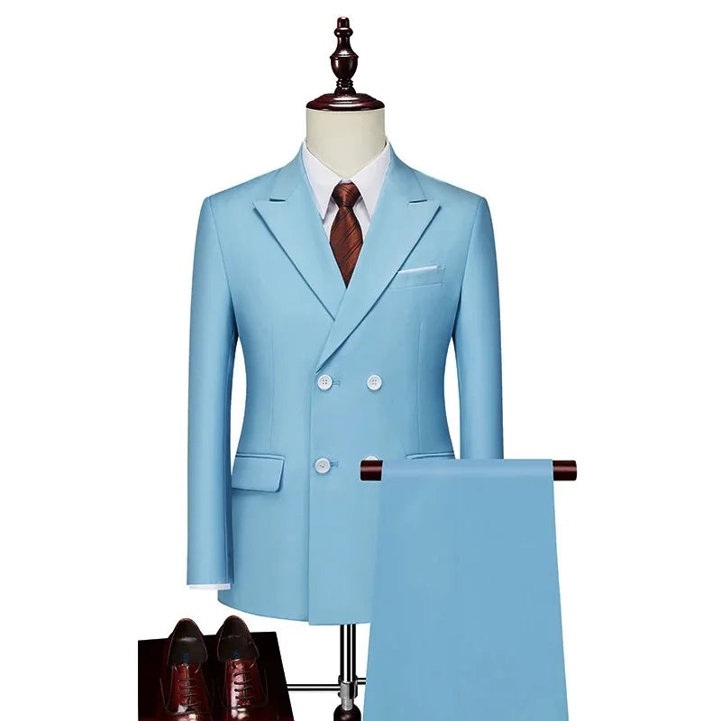 Men's Slim-Fit Double-Breasted Suit Set — product view