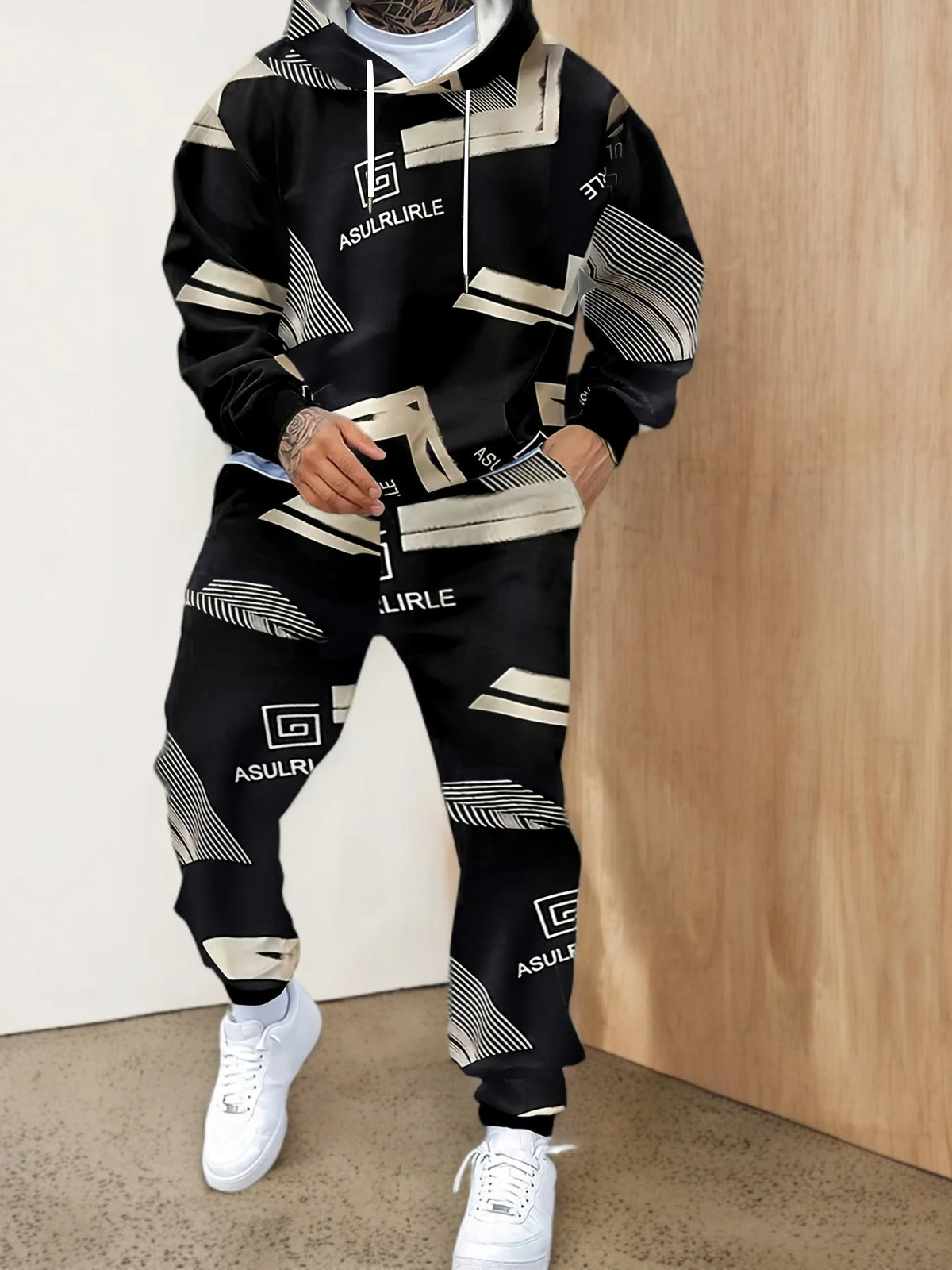Men's Graphic Print Hoodie & Pants Set