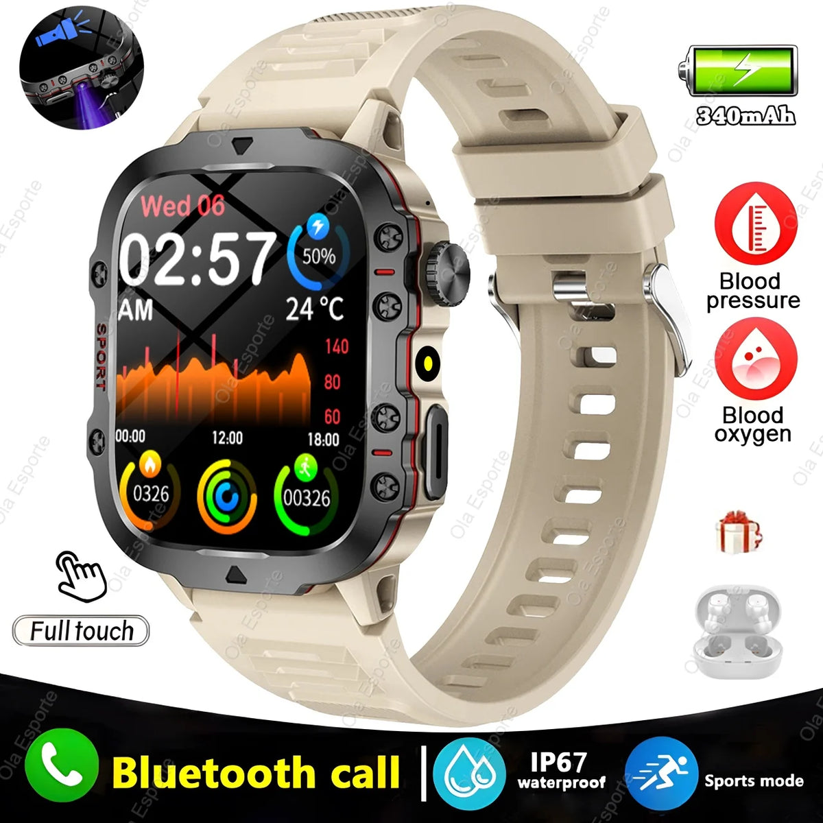 1.81-Inch Calling Smartwatch with Flashlight