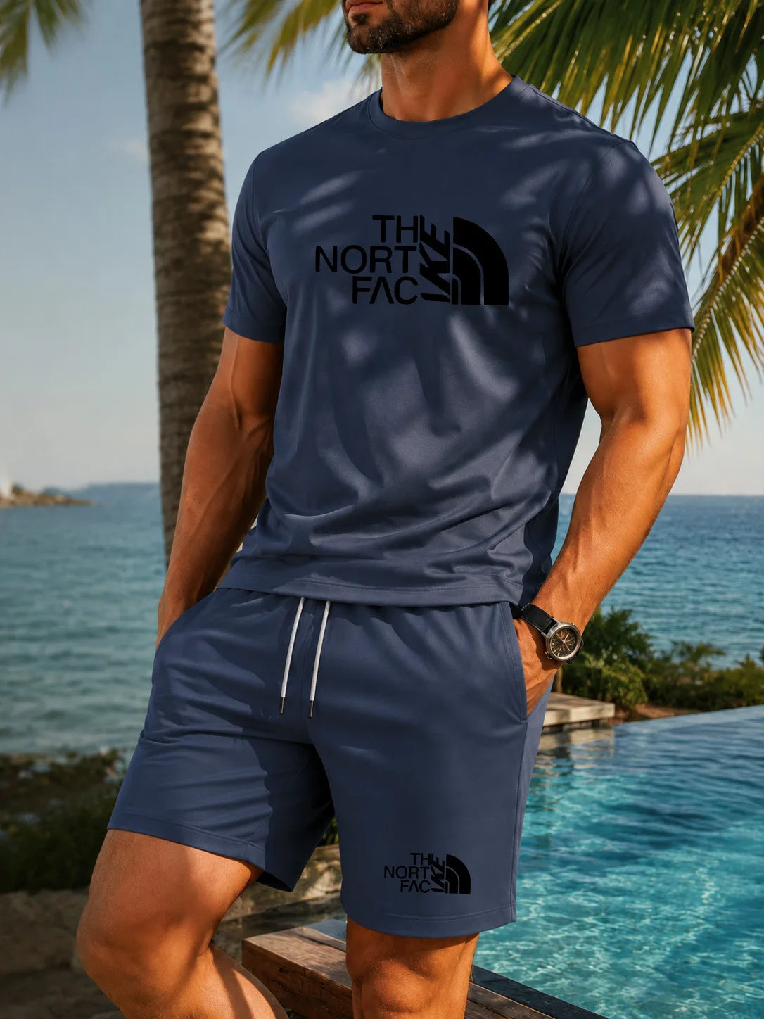 Men's Graphic Print Top & Shorts Set