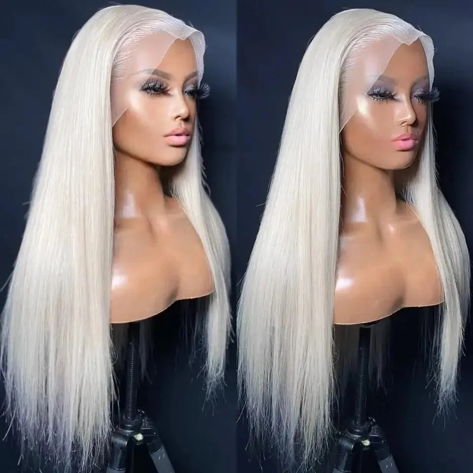 Long Silky Straight White Blonde Color Synthetic 13x4 HD Lace Frontal - OSASCO