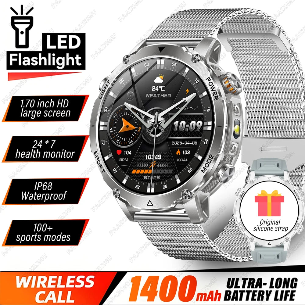Outdoor 1.7-Inch Calling Smartwatch with Flashlight