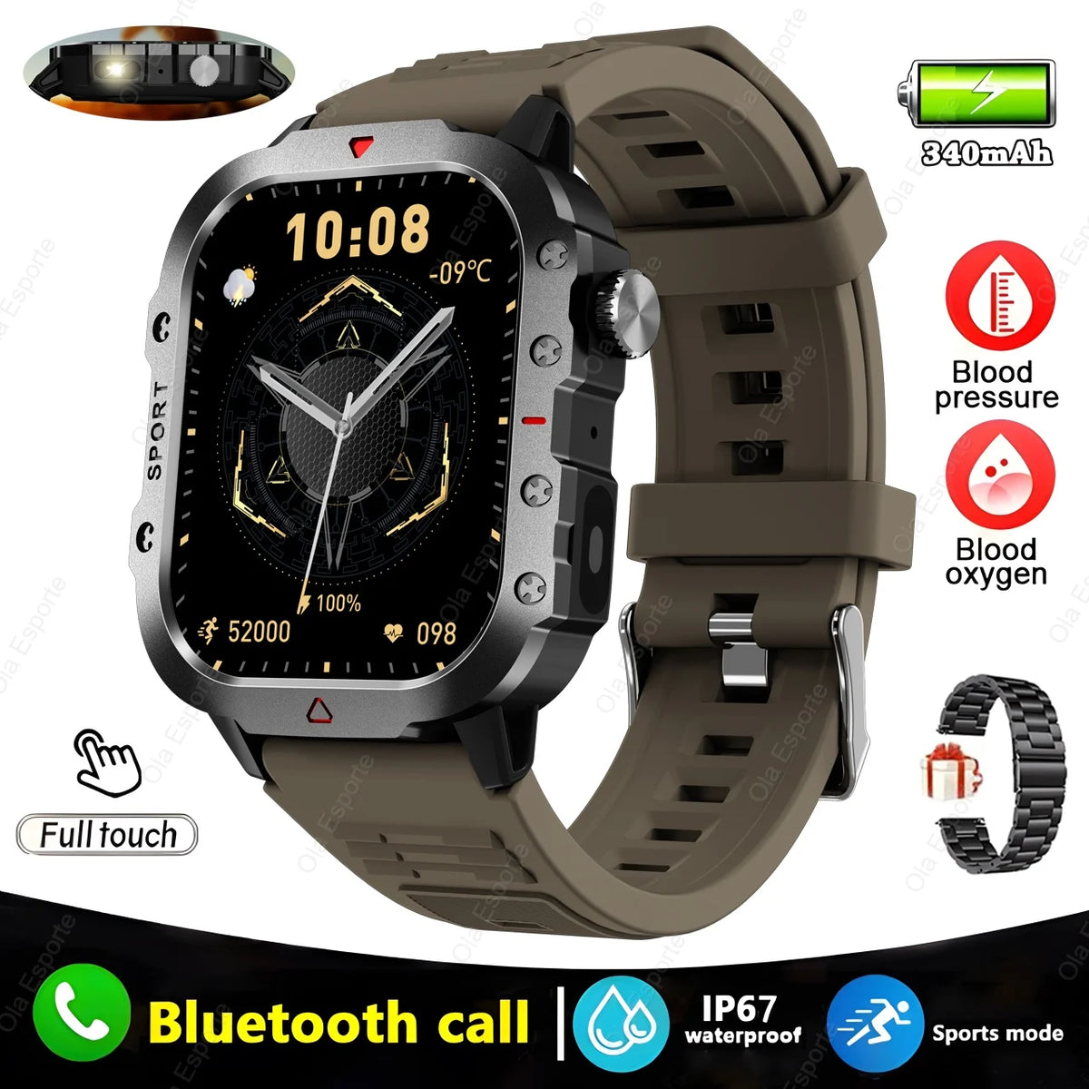 Outdoor 2.01-Inch Calling Smartwatch with Flashlight