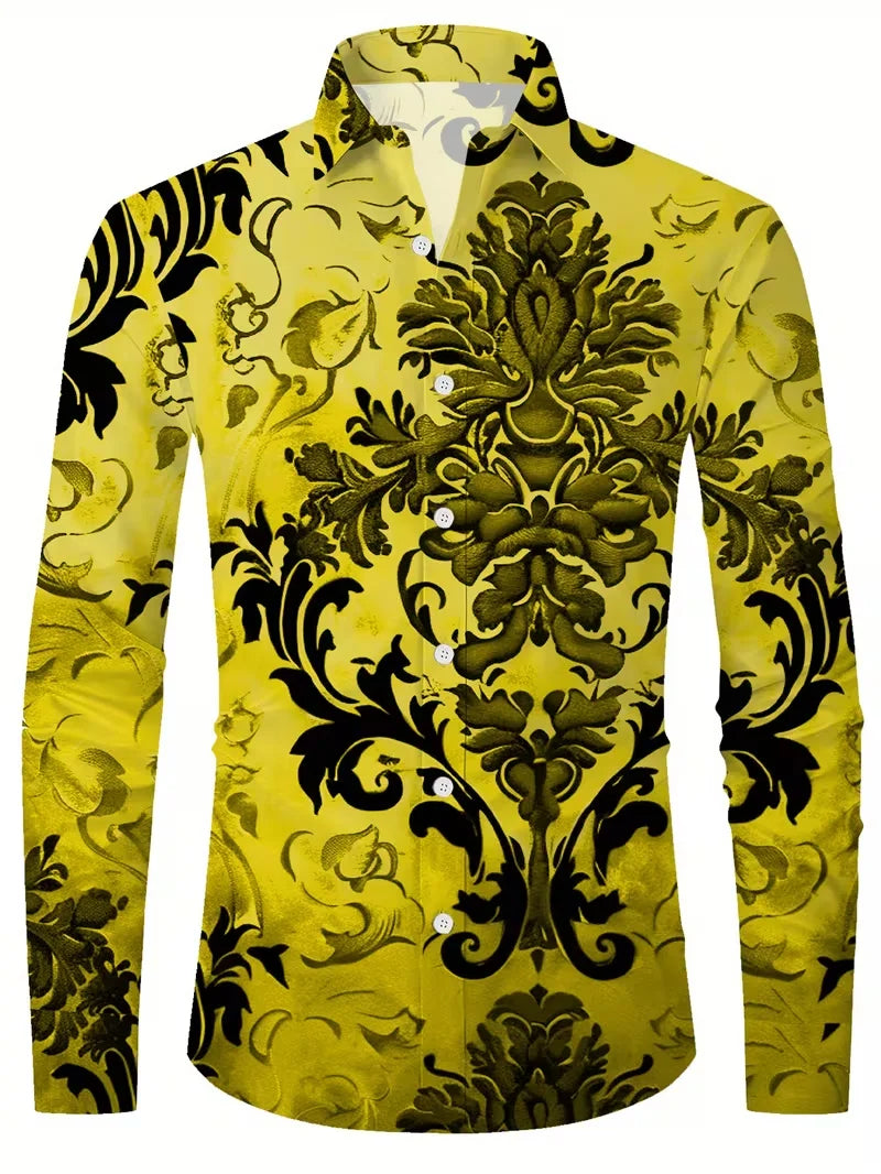 Men's Graphic Print Long-Sleeve Casual Shirt