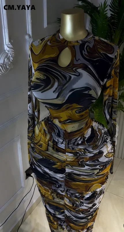 Women's Printed Cutout Ruched Maxi Dress